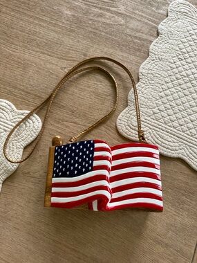 Timmy Woods Beverly Hills American Flag Wood Purse Bag Made In The Philippines